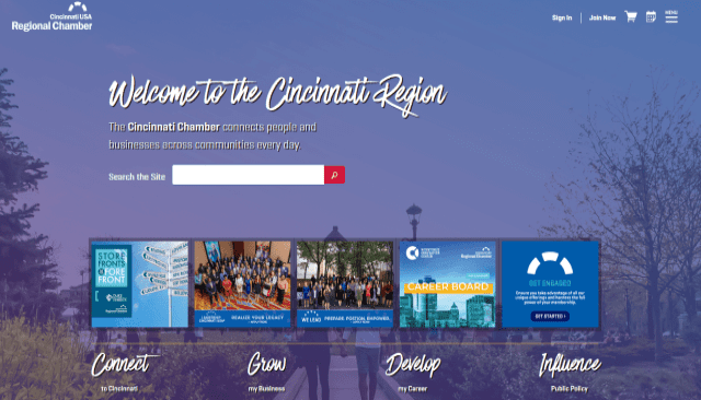 Screenshot of Cincinnati USA Regional Chamber's website